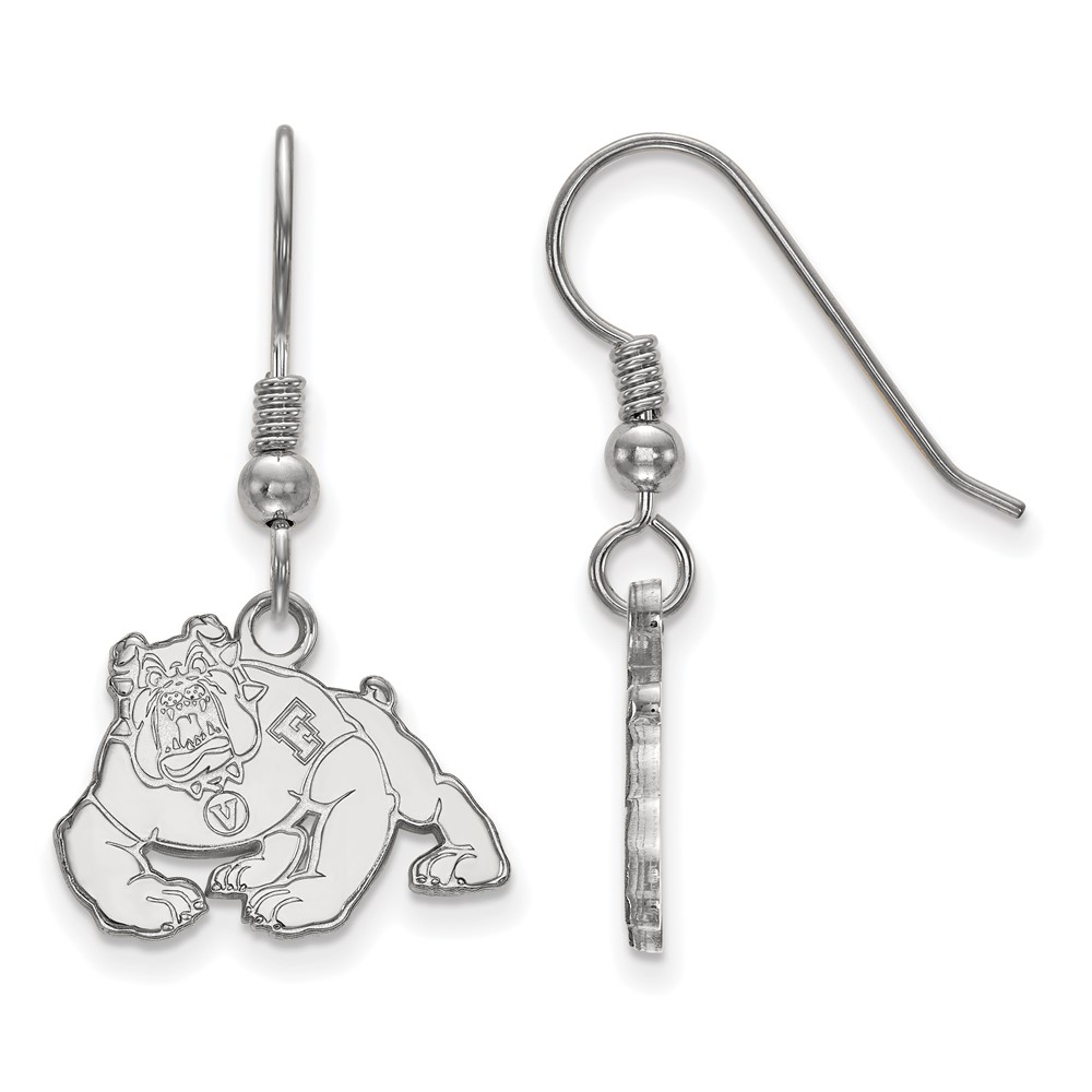 Sterling Silver Rhodium-plated LogoArt California State University Fresno Bulldog Small Dangle Wire Earrings